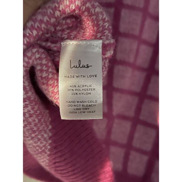 Lulus Womens Pink Sweater NWT Check Yes Magenta Grid Pattern Sweater Small - Picture 5 of 7